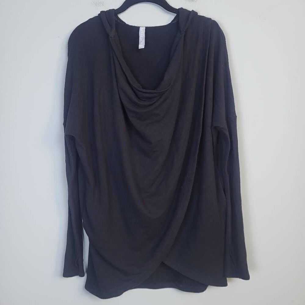 Athleta Womens XS Wrap Athletic Top Shirt Hoodie Black Long Sleeve Stretch